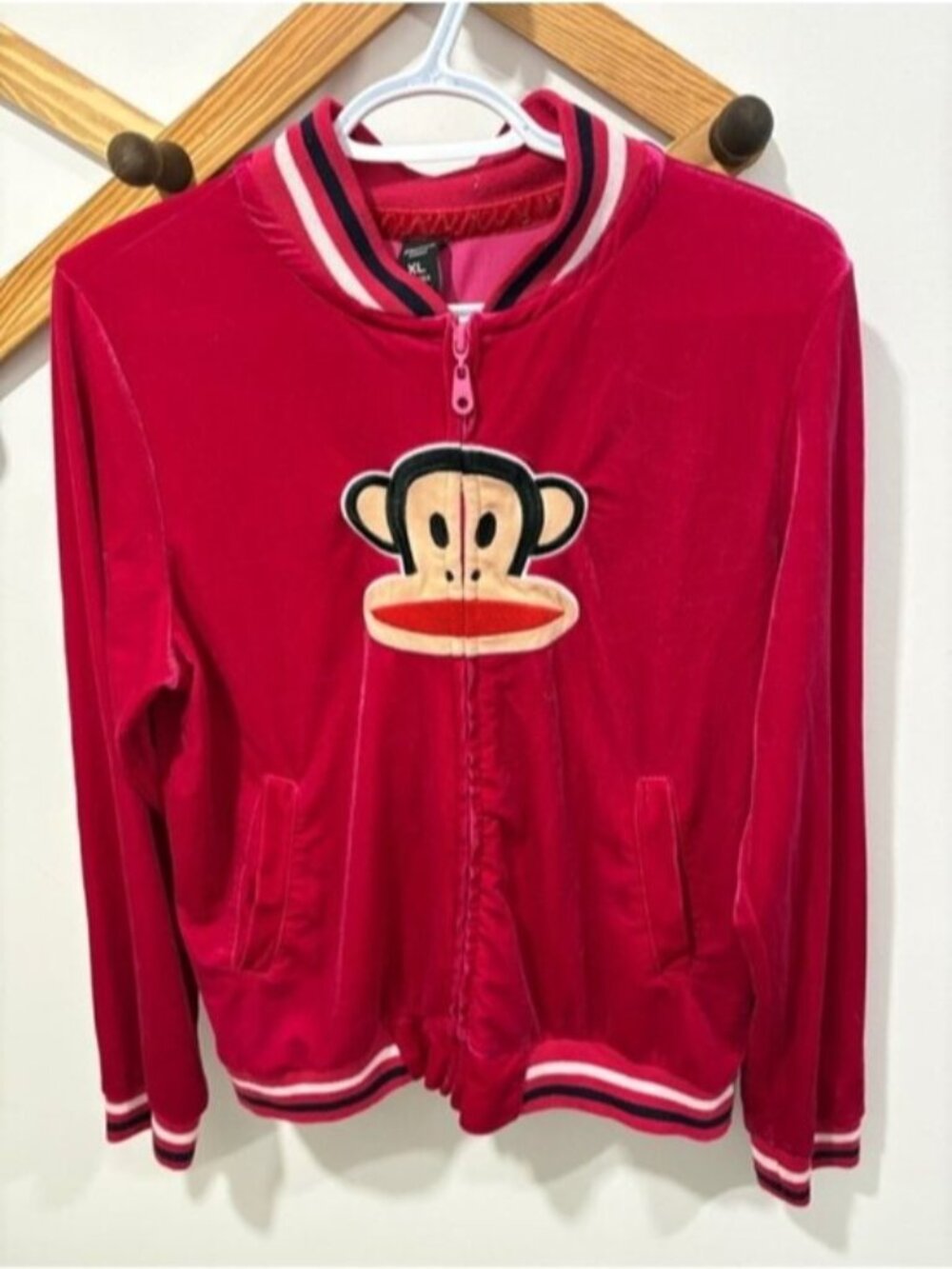 VINTAGE Paul Frank Julius the Monkey pink velour zip-up hoodie